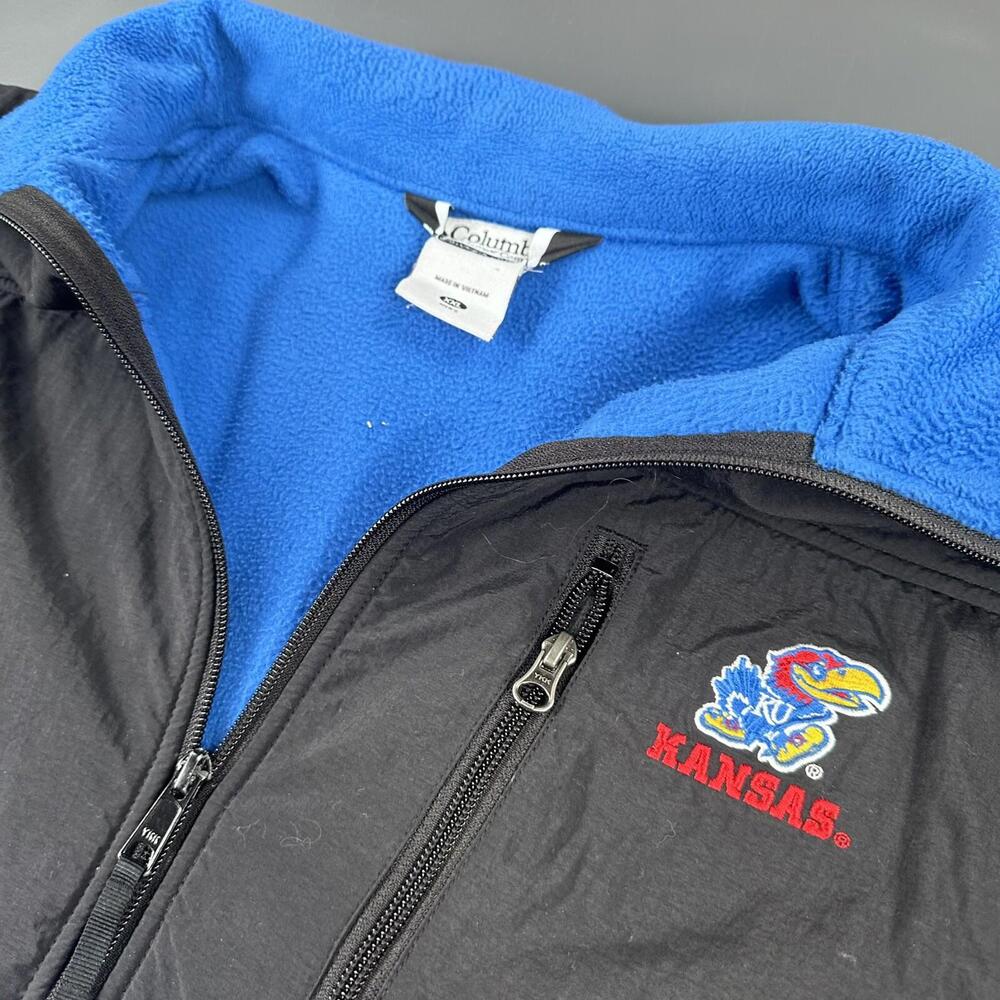 Columbia X Kansas Jayhawks Jacket Mens 2XL Blue Black Fleece Full Zip Y2K Sporty - Picture 3 of 9
